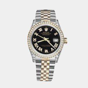 Rolex Customised Black Diamond 18K Yellow Gold Stainless Steel Datejust 116233 Automatic Men's Wristwatch 36mm