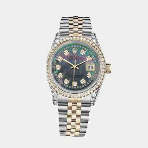 Rolex Customised Black MOP Diamond 18K Yellow Gold Stainless Steel Datejust 116233 Automatic Men's Wristwatch 36mm