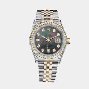 Rolex Customised Black MOP Diamond 18K Yellow Gold Stainless Steel Datejust 116233 Automatic Men's Wristwatch 36mm