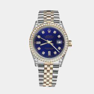 Rolex Customised Blue Diamond 18K Yellow Gold Stainless Steel Datejust 116233 Automatic Men's Wristwatch 36mm