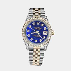 Rolex Customised Blue MOP Diamond 18K Yellow Gold Stainless Steel Datejust 116233 Automatic Men's Wristwatch 36mm