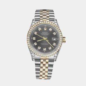 Rolex Customised Grey Diamond 18K Yellow Gold Stainless Steel Datejust 116233 Automatic Men's Wristwatch 36mm