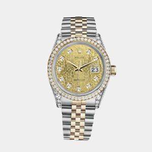 Rolex Customised Champagne Diamond 18K Yellow Gold Stainless Steel Datejust 116233 Automatic Men's Wristwatch 36mm
