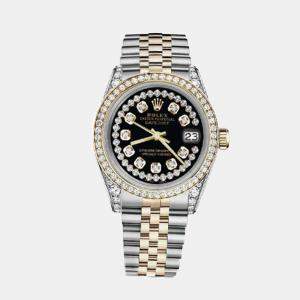Rolex Customised Black Diamond 18K Yellow Gold Stainless Steel Datejust 116233 Automatic Men's Wristwatch 36mm