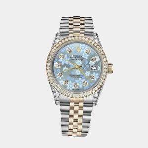 Rolex Customised Ice Blue Diamond 18K Yellow Gold Stainless Steel Datejust 116233 Automatic Men's Wristwatch 36mm