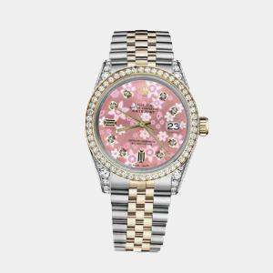Rolex Customised Pink Diamond 18K Yellow Gold Stainless Steel Datejust 116233 Automatic Men's Wristwatch 36mm