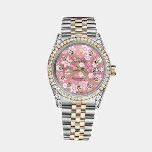 Rolex Customised Pink Diamond 18K Yellow Gold Stainless Steel Datejust 116233 Automatic Men's Wristwatch 36mm