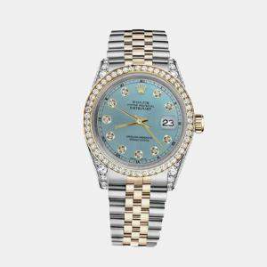 Rolex Customised Ice Blue Diamond 18K Yellow Gold Stainless Steel Datejust 116233 Automatic Men's Wristwatch 36mm