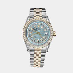 Rolex Customised Ice Blue Diamond 18K Yellow Gold Stainless Steel Datejust 116233 Automatic Men's Wristwatch 36mm