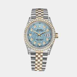 Rolex Customised Ice Blue Diamond 18K Yellow Gold Stainless Steel Datejust 116233 Automatic Men's Wristwatch 36mm