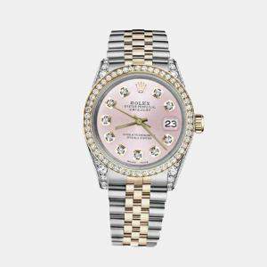 Rolex Customised Pink Diamond 18K Yellow Gold Stainless Steel Datejust 116233 Automatic Men's Wristwatch 36mm