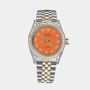 Rolex Customised Orange Diamond 18K Yellow Gold Stainless Steel Datejust 116233 Automatic Men's Wristwatch 36mm