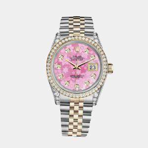 Rolex Customised Pink MOP Diamond 18K Yellow Gold Stainless Steel Datejust 116233 Automatic Men's Wristwatch 36mm