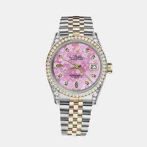 Rolex Customised Pink MOP Diamond 18K Yellow Gold Stainless Steel Datejust 116233 Automatic Men's Wristwatch 36mm