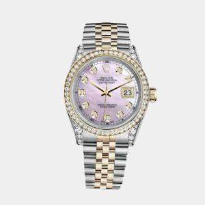 Rolex Customised Pink MOP Diamond 18K Yellow Gold Stainless Steel Datejust 116233 Automatic Men's Wristwatch 36mm