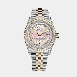 Rolex Customised Pink Diamond 18K Yellow Gold Stainless Steel Datejust 116233 Automatic Men's Wristwatch 36mm