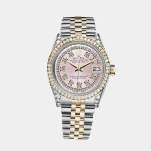 Rolex Customised Pink Diamond 18K Yellow Gold Stainless Steel Datejust 116233 Automatic Men's Wristwatch 36mm