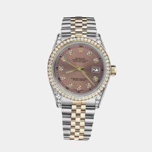 Rolex Customised Salmon Diamond 18K Yellow Gold Stainless Steel Datejust 116233 Automatic Men's Wristwatch 36mm