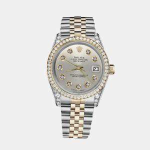 Rolex Customised Silver Diamond 18K Yellow Gold Stainless Steel Datejust 116233 Automatic Men's Wristwatch 36mm