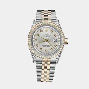 Rolex Customised Silver Diamond 18K Yellow Gold Stainless Steel Datejust 116233 Automatic Men's Wristwatch 36mm