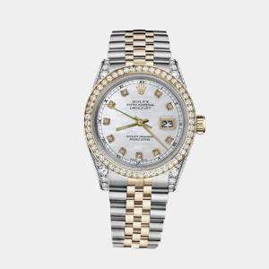 Rolex Customised White MOP Diamond 18K Yellow Gold Stainless Steel Datejust 116233 Automatic Men's Wristwatch 36mm