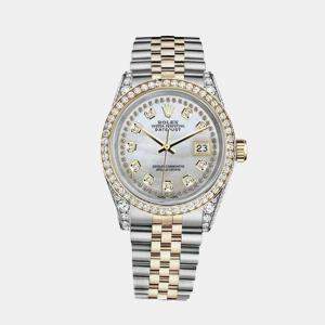 Rolex Customised White MOP Diamond 18K Yellow Gold Stainless Steel Datejust 116233 Automatic Men's Wristwatch 36mm