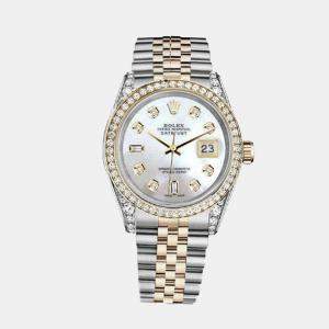 Rolex Customised White MOP Diamond 18K Yellow Gold Stainless Steel Datejust 116233 Automatic Men's Wristwatch 36mm