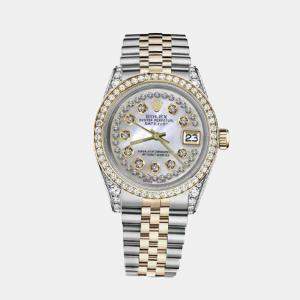 Rolex Customised White MOP Diamond 18K Yellow Gold Stainless Steel Datejust 116233 Automatic Men's Wristwatch 36mm
