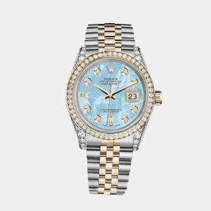 Rolex Customised Blue MOP Diamond 18K Yellow Gold Stainless Steel Datejust 116233 Automatic Men's Wristwatch 36mm