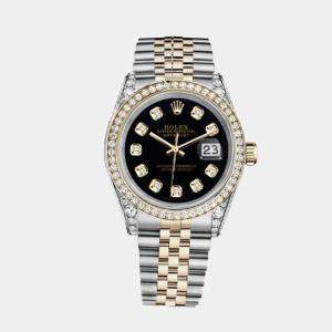 Rolex Customised Black Diamond 18K Yellow Gold Stainless Steel Datejust 116233 Automatic Men's Wristwatch 36mm
