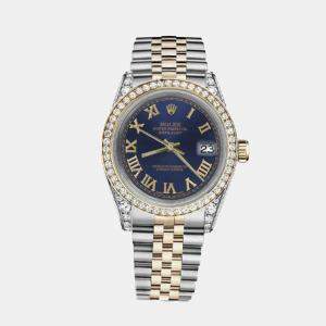 Rolex Customised Blue Diamond 18K Yellow Gold Stainless Steel Datejust 116233 Automatic Men's Wristwatch 36mm
