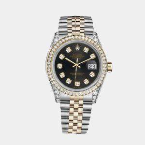 Rolex Customised Chocolate Diamond 18K Yellow Gold Stainless Steel Datejust 116233 Automatic Men's Wristwatch 36mm