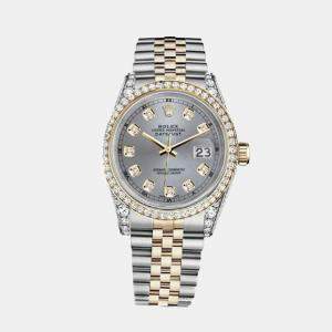 Rolex Customised Grey Diamond 18K Yellow Gold Stainless Steel Datejust 116233 Automatic Men's Wristwatch 36mm