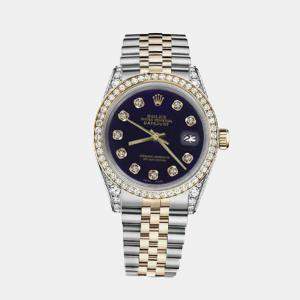 Rolex Customised Purple Diamond 18K Yellow Gold Stainless Steel Datejust 116233 Automatic Men's Wristwatch 36mm