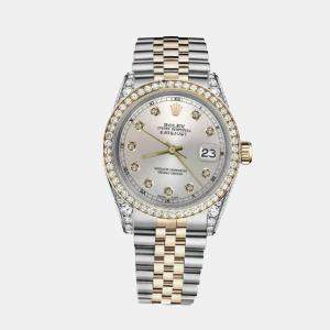 Rolex Customised Silver Diamond 18K Yellow Gold Stainless Steel Datejust 116233 Automatic Men's Wristwatch 36mm