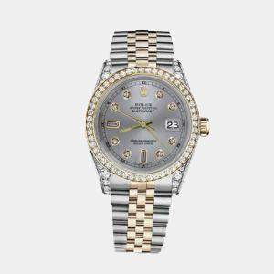 Rolex Customised Grey Diamond 18K Yellow Gold Stainless Steel Datejust 116233 Automatic Men's Wristwatch 36mm