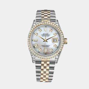 Rolex Customised White MOP Diamond 18K Yellow Gold Stainless Steel Datejust 116233 Automatic Men's Wristwatch 36mm