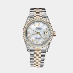 Rolex Customised White MOP Diamond 18K Yellow Gold Stainless Steel Datejust 116233 Automatic Men's Wristwatch 36mm