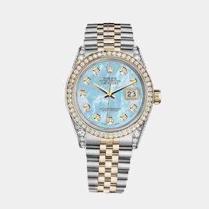 Rolex Customised Blue MOP Diamond 18K Yellow Gold Stainless Steel Datejust 116233 Automatic Men's Wristwatch 36mm