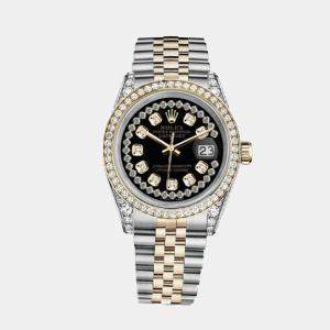 Rolex Customised Black Diamond 18K Yellow Gold Stainless Steel Datejust 116233 Automatic Men's Wristwatch 36mm