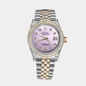 Rolex Customised Pink MOP Diamond 18K Yellow Gold Stainless Steel Datejust 116233 Automatic Men's Wristwatch 36mm