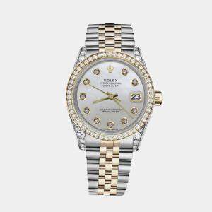 Rolex Customised White MOP Diamond 18K Yellow Gold Stainless Steel Datejust 116233 Automatic Men's Wristwatch 36mm