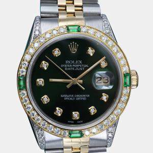 Rolex Customised Green Diamond 18K Yellow Gold Stainless Steel Datejust  Automatic Men's Wristwatch 36mm