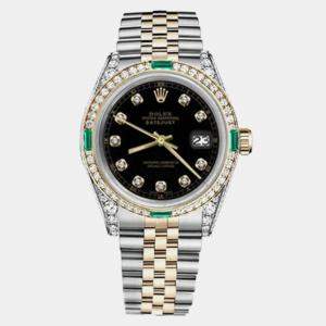 Rolex Customised Black Diamond 18K Yellow Gold Stainless Steel Datejust 16013 Automatic Men's Wristwatch 36mm