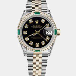 Rolex Customised Black Diamond 18K Yellow Gold Stainless Steel Datejust 16013 Automatic Men's Wristwatch 36mm