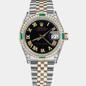 Rolex Customised Black Diamond 18K Yellow Gold Stainless Steel Datejust 16013 Automatic Men's Wristwatch 36mm