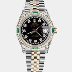 Rolex Customised Black Diamond 18K Yellow Gold Stainless Steel Datejust 16013 Automatic Men's Wristwatch 36mm