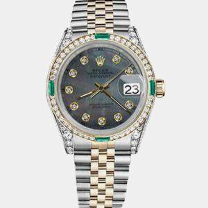 Rolex Customised Black MOP Diamond 18K Yellow Gold Stainless Steel Datejust 16013 Automatic Men's Wristwatch 36mm
