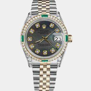 Rolex Customised Black MOP Diamond 18K Yellow Gold Stainless Steel Datejust 16013 Automatic Men's Wristwatch 36mm