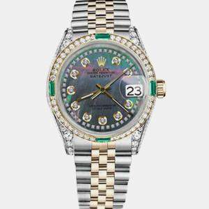 Rolex Customised Black MOP Diamond 18K Yellow Gold Stainless Steel Datejust 16013 Automatic Men's Wristwatch 36mm